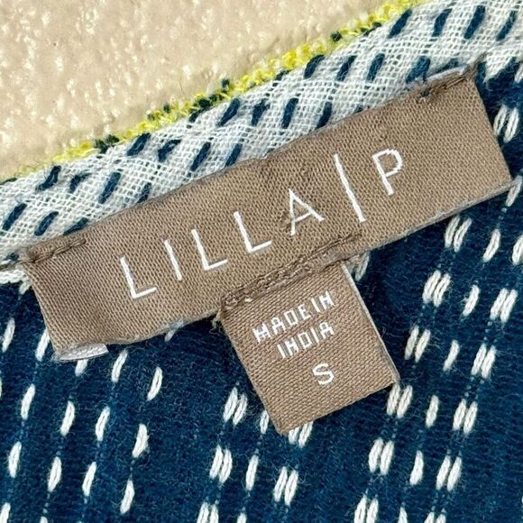 Lilla P V-Neck Peplum Summertime Soft Cotton Dark & Light Blue Mini Dress Small - Picture 4 of 9